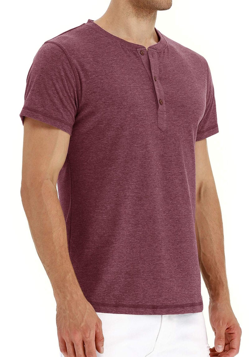 NITAGUT Mens Fashion Casual Front Placket Basic Short Sleeve Henley T-Shirts (M, 00 Vg-Red) - Image 2
